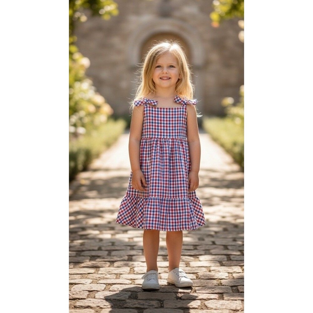 Tahari American Plaid Gingham Size 6 Girl's Summer Patriotic Dress